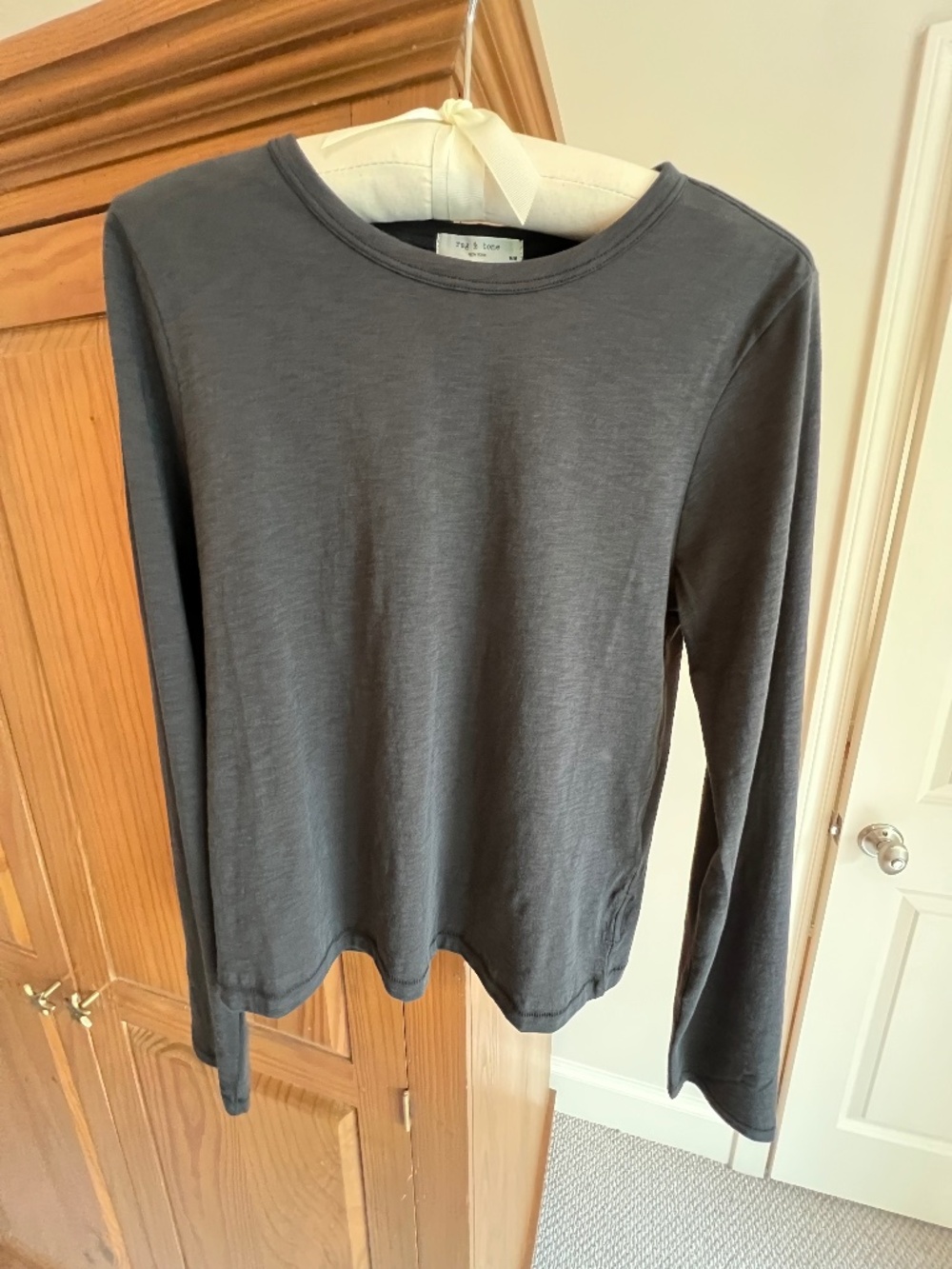 Rag & Bone Black Slub Long Sleeve Crew Tee, Size M, NWT
